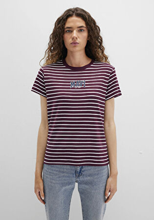 Mavi Logo Baskılı Çizgili Bordo Tişört 1613562-87982