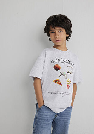 Baskılı Gri Tişört 6610359-88467