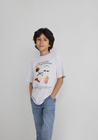 Baskılı Gri Tişört 6610359-88467