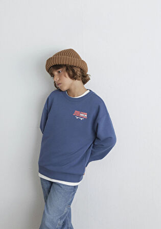Baskılı Mavi Sweatshirt 6S10128-86702