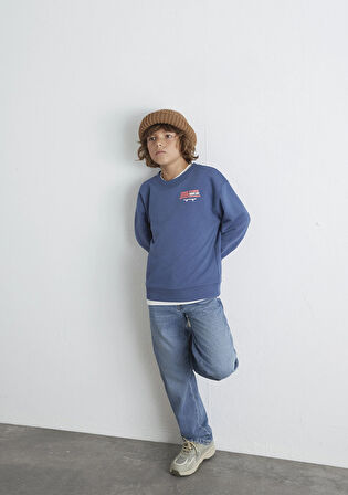 Baskılı Mavi Sweatshirt 6S10128-86702