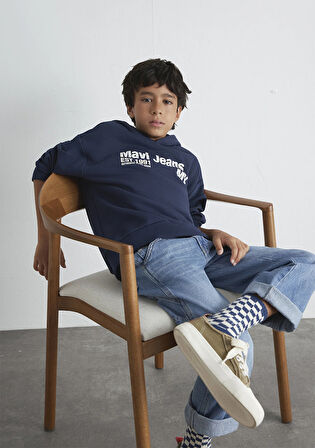 Mavi Jeans Basklı Kapüşonlu Lacivert Sweatshirt 6S10141-82318