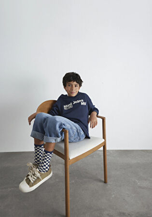 Mavi Jeans Basklı Kapüşonlu Lacivert Sweatshirt 6S10141-82318