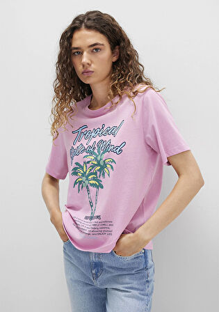 Plaj Baskılı Pembe Tişört 1613490-71031
