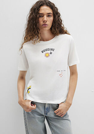 Sunrise Baskılı Beyaz Tişört 1613523-80194