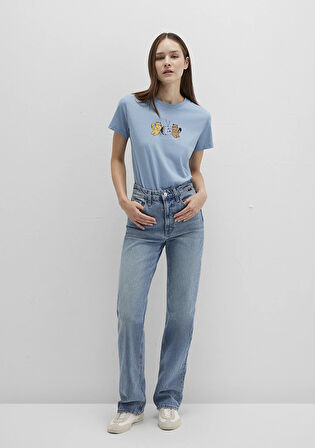 Kedi Baskılı Mavi Tişört 1613472-88024