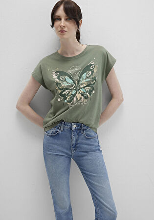 Kelebek Baskılı Yeşil Tişört 1613461-71841