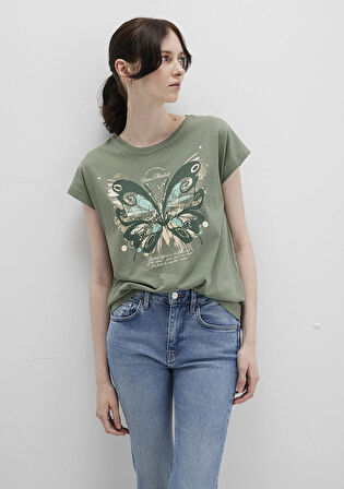 Kelebek Baskılı Yeşil Tişört 1613461-71841