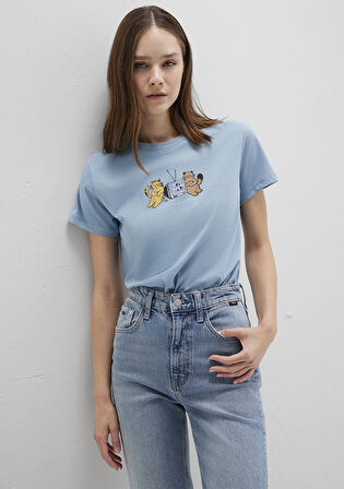 Kedi Baskılı Mavi Tişört 1613472-88024