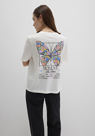 Kelebek Baskılı Ekru Tişört 1613462-70057