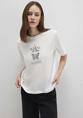 Kelebek Baskılı Ekru Tişört 1613462-70057