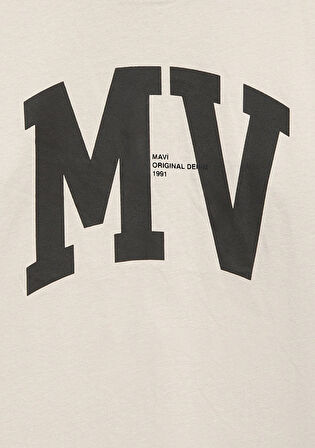 MV Logo Baskılı Bej Tişört 6610213-70144