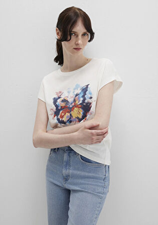 Kelebek Baskılı Ekru Tişört 1613457-80194