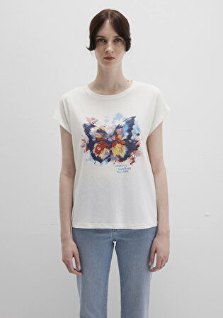Kelebek Baskılı Ekru Tişört 1613457-80194