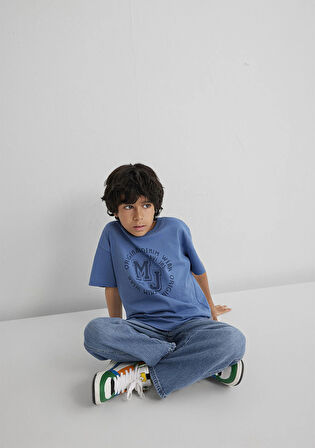 MJ Logo Baskılı Mavi Tişört 6610395-83767