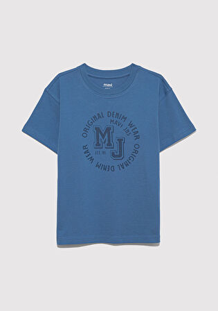 MJ Logo Baskılı Mavi Tişört 6610395-83767