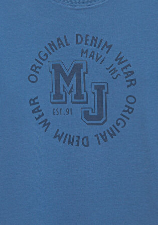 MJ Logo Baskılı Mavi Tişört 6610395-83767