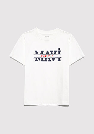 Mavi Logo Baskılı Ekru Tişört 6610397-70057