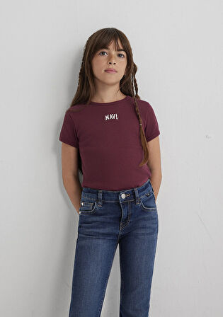 Mavi Logo Baskılı Bordo Tişört 7610350-70393