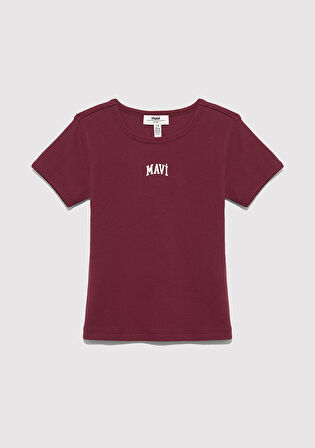 Mavi Logo Baskılı Bordo Tişört 7610350-70393