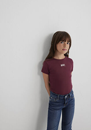 Mavi Logo Baskılı Bordo Tişört 7610350-70393