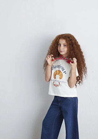 Kruvasan Baskılı Ekru Tişört 7610358-70057