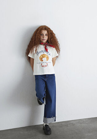 Kruvasan Baskılı Ekru Tişört 7610358-70057