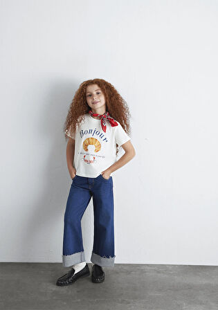 Kruvasan Baskılı Ekru Tişört 7610358-70057