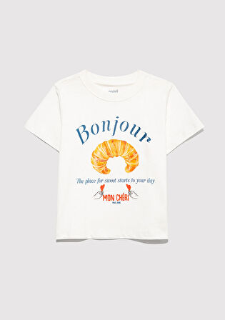 Kruvasan Baskılı Ekru Tişört 7610358-70057
