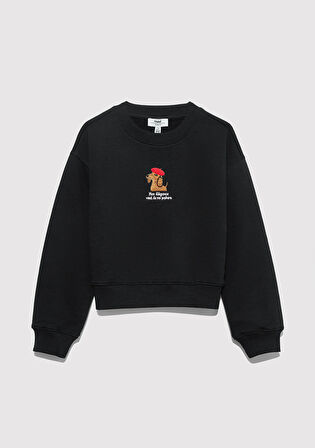 Köpek Nakışlı Siyah Sweatshirt 7S10132-900