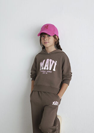 Mavi Logo Baskılı Kahverengi Sweatshirt 7S10124-87181