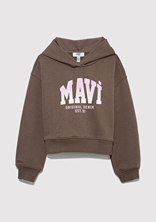 Mavi Logo Baskılı Kahverengi Sweatshirt 7S10124-87181