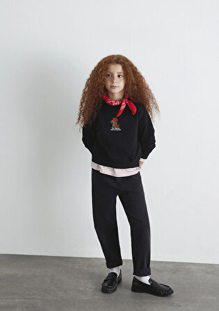 Köpek Nakışlı Siyah Sweatshirt 7S10132-900