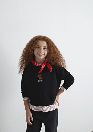 Köpek Nakışlı Siyah Sweatshirt 7S10132-900