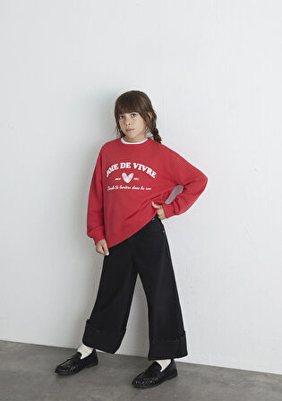 Baskılı Kırmızı Sweatshirt 7S10131-84538