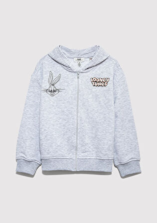 Looney Tunes Baskılı Kapüşonlu Gri Sweatshirt 7S10134-88467