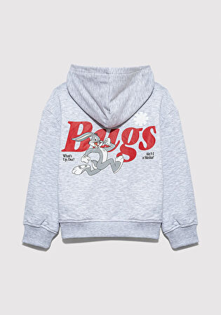 Looney Tunes Baskılı Kapüşonlu Gri Sweatshirt 7S10134-88467