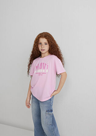 Mavi Logo Baskılı Pembe Tişört 7610386-70972