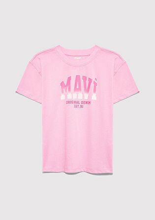 Mavi Logo Baskılı Pembe Tişört 7610386-70972