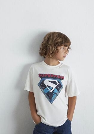 Superman Baskılı Ekru Tişört 6610381-70057