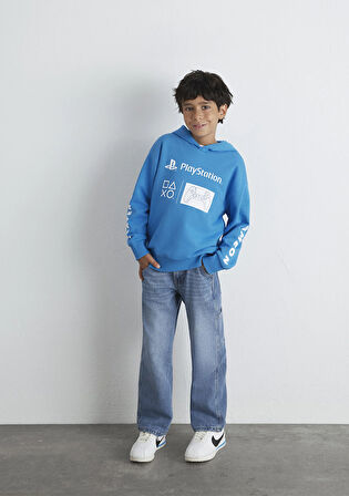 PlayStation Baskılı Kapüşonlu Mavi Sweatshirt​ 6S10131-70772