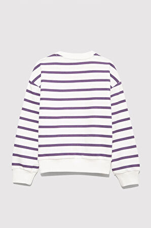 Logo Baskılı Mor Çizgili Sweatshirt 7S10038-88138