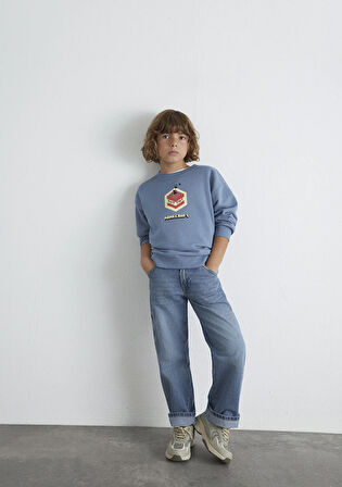 Minecraft Baskılı Mavi Sweatshirt 6S10130-85518