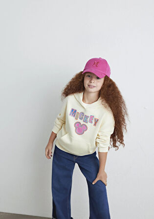Mickey Baskılı Kapüşonlu Bej Sweatshirt 7S10141-70072