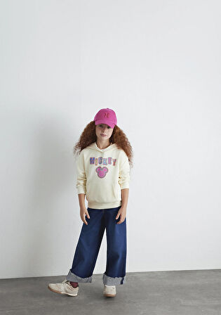 Mickey Baskılı Kapüşonlu Bej Sweatshirt 7S10141-70072