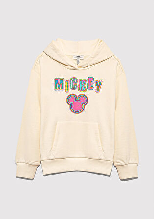 Mickey Baskılı Kapüşonlu Bej Sweatshirt 7S10141-70072
