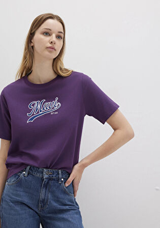 Mavi 1613565-70679 Mavi Logo Baskılı Mor Tişört