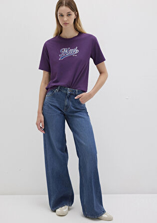 Mavi 1613565-70679 Mavi Logo Baskılı Mor Tişört