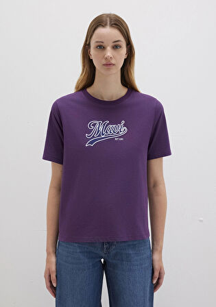 Mavi 1613565-70679 Mavi Logo Baskılı Mor Tişört