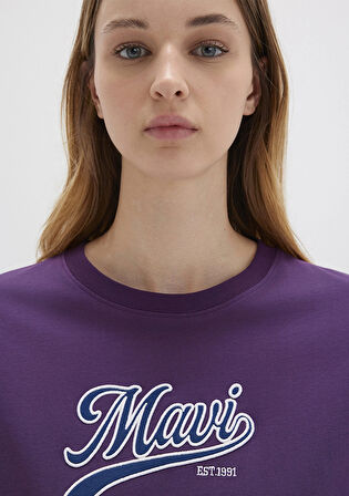 Mavi 1613565-70679 Mavi Logo Baskılı Mor Tişört